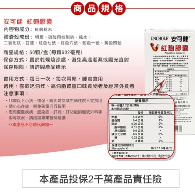 【台酒生技】安可健紅麴膠囊 3盒組 60顆/盒 健康食品認證