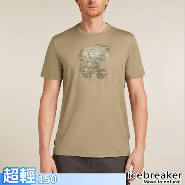 【Icebreaker】男 100%美麗諾羊毛 Tech Lite 圓領短袖上衣 _山脈環線-150(IB0A57BT-0GX 淺卡其)