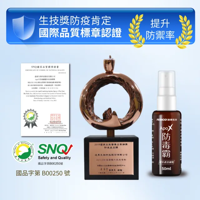 【遠東生技】ApoX防毒霸體外長效噴劑 抑制新冠病毒 腸病毒 食品級(1公升X2+50MLX1)