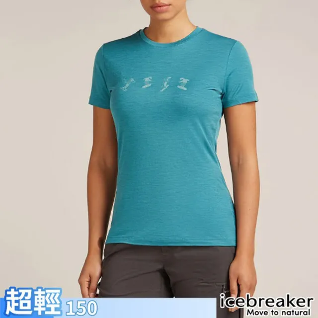 【Icebreaker】女 100%美麗諾羊毛 Tech Lite 圓領短袖上衣 _滑雪日記-150(IB0A57CB-0GQ 湖水藍)