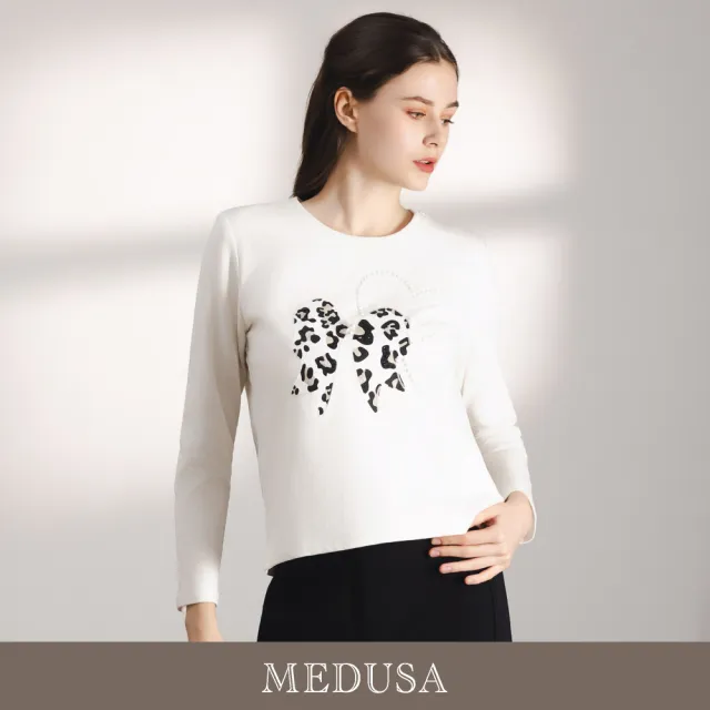 【MEDUSA 曼度莎】現貨-小豹紋可愛蝴蝶結長袖T恤 - 2色（M-XL）｜女休閒上衣 長袖上衣 甜美穿搭(701-54401)