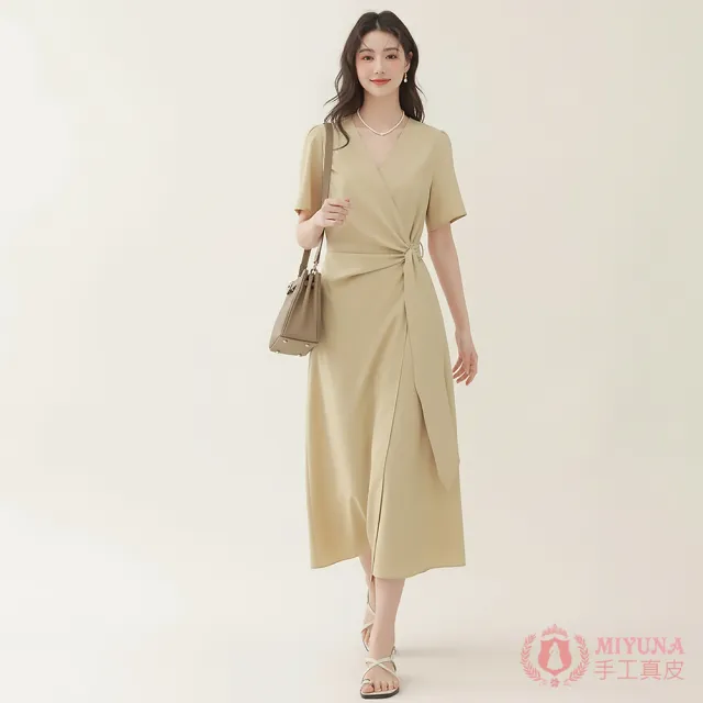 【MIYUNA 米友娜】雙11 真皮頭層牛皮簡約時尚凱莉手提斜背包(真皮包包 大象灰)
