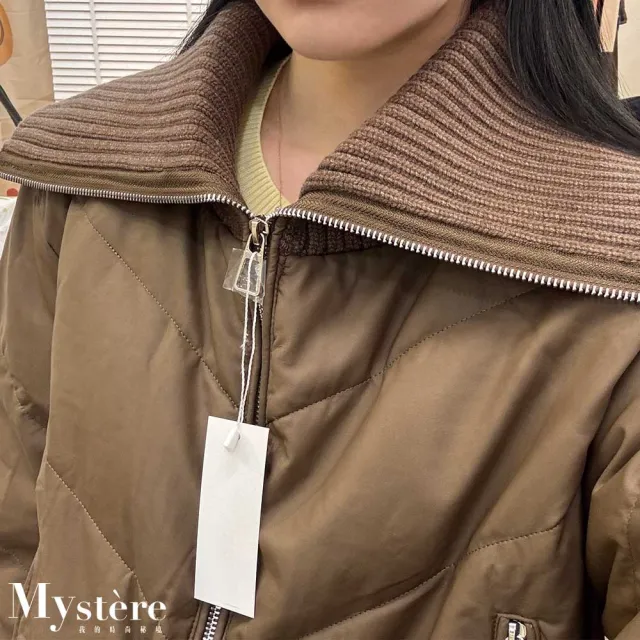 【my stere 我的時尚秘境】雙11 針織大翻領皮革鵝絨外套(咖啡色高級感 羽絨外套 鵝絨夾克 保暖外