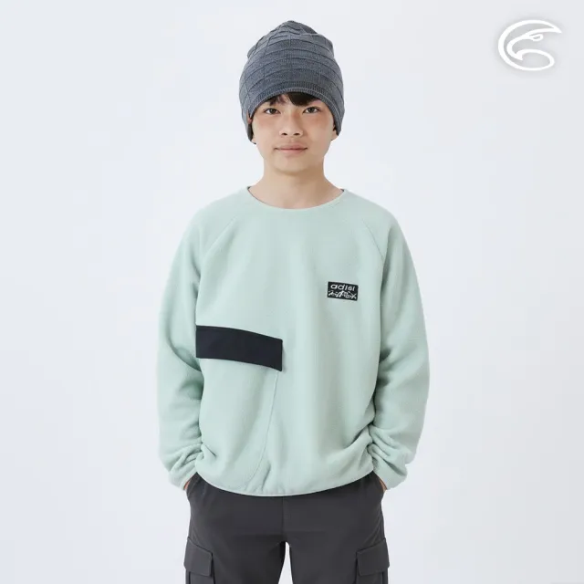 【ADISI】童Super Soft抗起球寬鬆版圓領保暖衣 AL2521080 海霧綠 140-160(雙面刷毛 抗靜電 快乾 吸濕排汗)