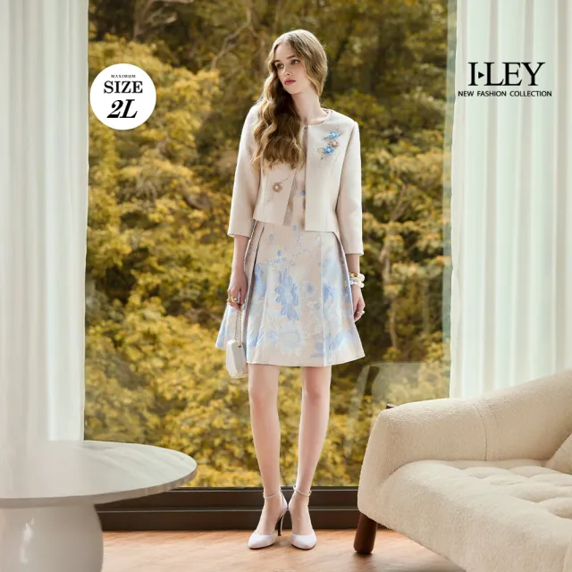 【ILEY 伊蕾】金蔥浮雕花卉收腰洋裝禮服(杏；M-2L；1253017111)