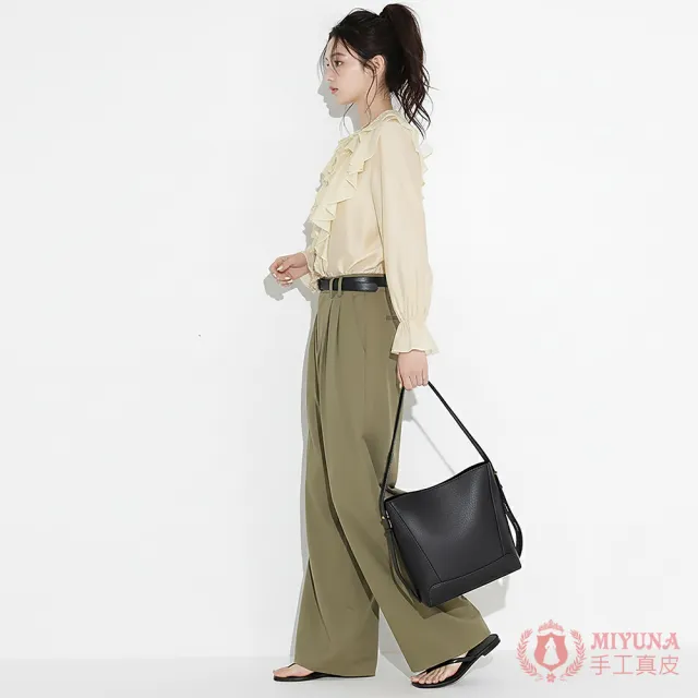 【MIYUNA 米友娜】雙11 真皮牛皮Queniva韓版質感托特包手提肩背斜背包(真皮包包 經典黑)