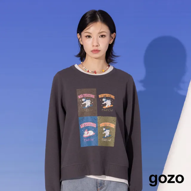 【gozo】北極熊滑雪印花立體織紋大學T(兩色)
