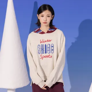 【gozo】滑雪板繡花拼接條紋針織帽T(兩色)