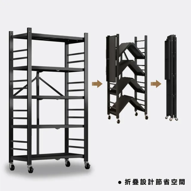【ONE HOUSE】五層70寬加深_全碳鋼 洛克免組裝折疊置物架-特大款(廚房架/層架/收納架/鐵架/電器架)