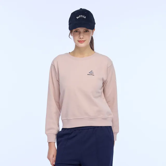 【NAUTICA】官方旗艦 女裝 俏皮大聲公刺繡短版長袖T恤(粉紅色)