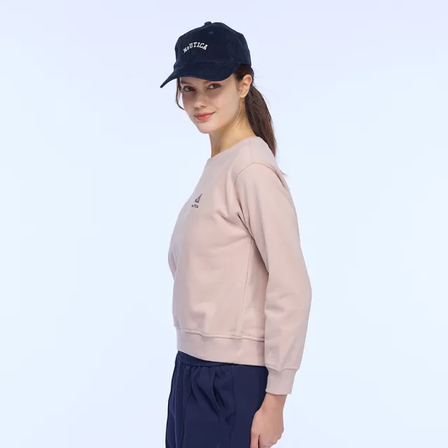 【NAUTICA】官方旗艦 女裝 俏皮大聲公刺繡短版長袖T恤(粉紅色)
