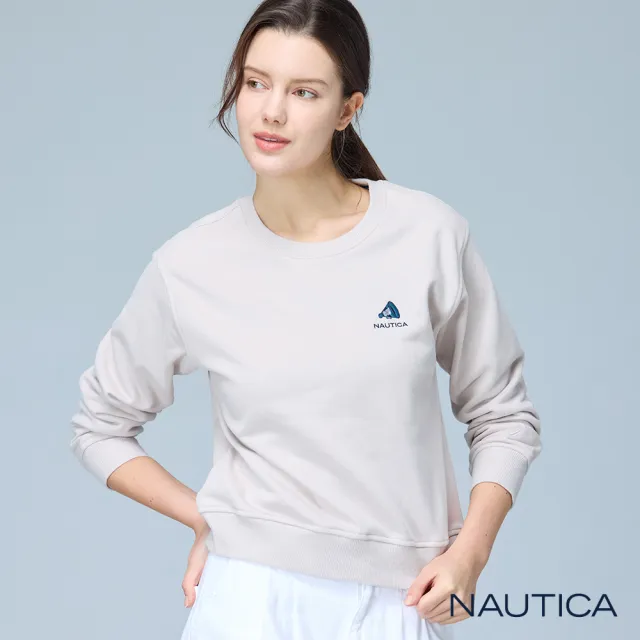 【NAUTICA】官方旗艦 女裝 俏皮大聲公刺繡短版長袖T恤(杏色)