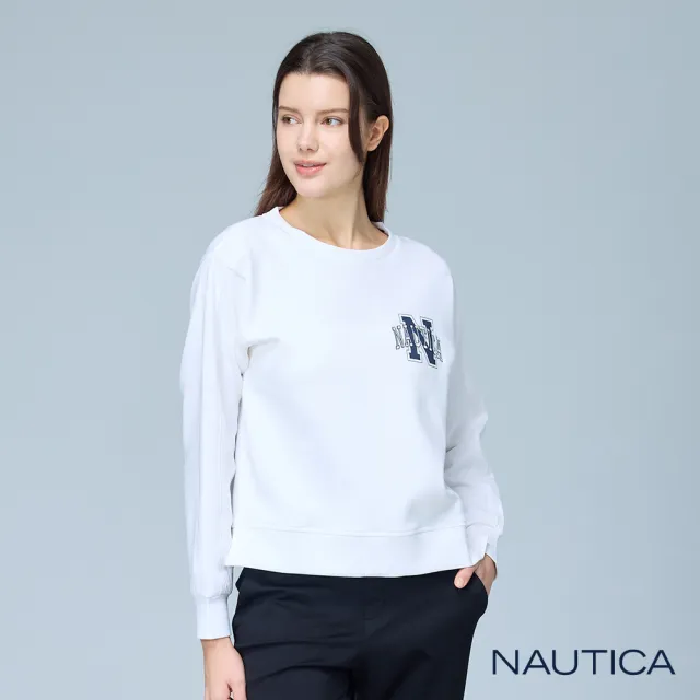 【NAUTICA】官方旗艦 女裝 品牌LOGO短版長袖T恤(白色)
