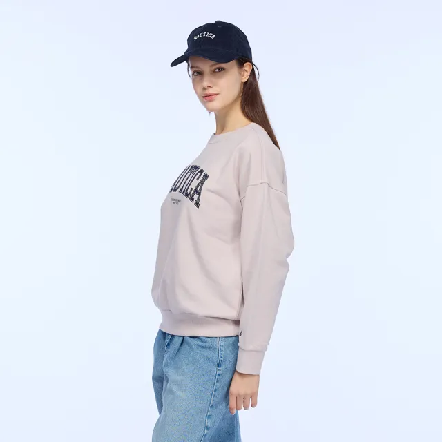 【NAUTICA】官方旗艦 女裝 復古學院風LOGO長袖T恤(粉紅色)