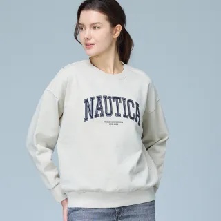 【NAUTICA】官方旗艦 女裝 復古學院風LOGO長袖T恤(米白色)