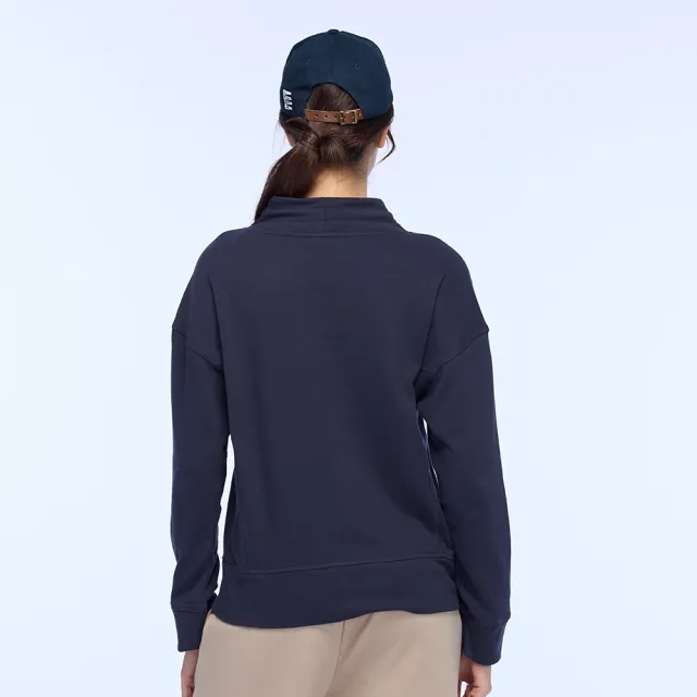 【NAUTICA】官方旗艦 女裝 抽繩高領設計感長袖T恤(藍色)