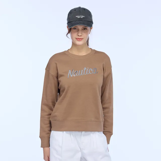 【NAUTICA】官方旗艦 女裝 經典亮片刺繡長袖T恤(咖啡色)