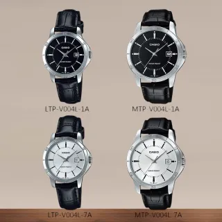 【CASIO 卡西歐】MTP-V004L系列對錶 簡約設計 皮革指針錶(錶殼男約4.15公分 女約3.02公分)