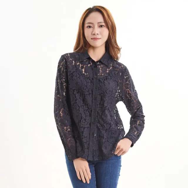 【Star Lace 矽米子】SiTEX矽米子蕾絲長袖罩衫-黑色