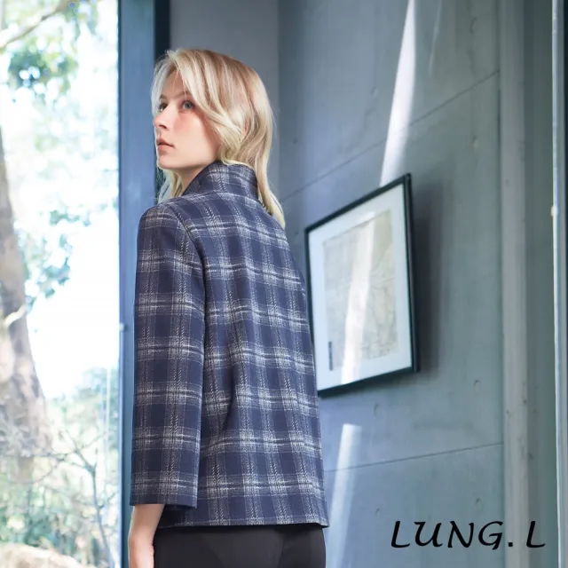 【LUNG.L 林佳樺】LT56C 藍色格紋短版九分袖質感女裝外套(秋冬新品 保暖)