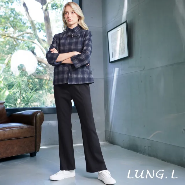 【LUNG.L 林佳樺】LT56C 藍色格紋短版九分袖質感女裝外套(秋冬新品 保暖)