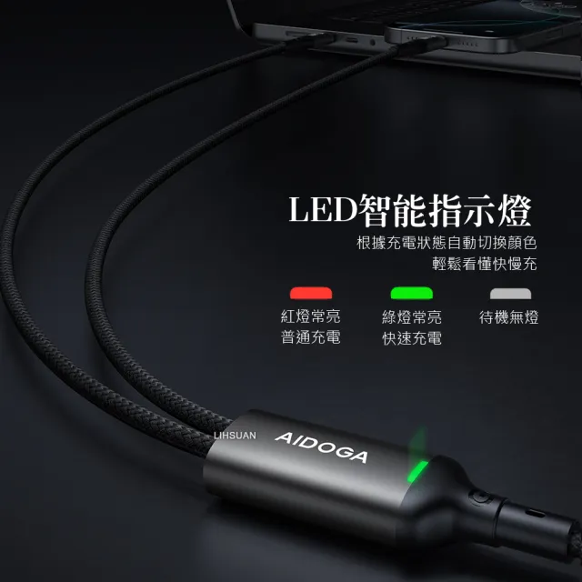 【AIDOGA】一分二 100W PD快充充電傳輸線 Type-C/Apple Watch//Ultra/SE 全系列 AirPods  爵士 1.5M