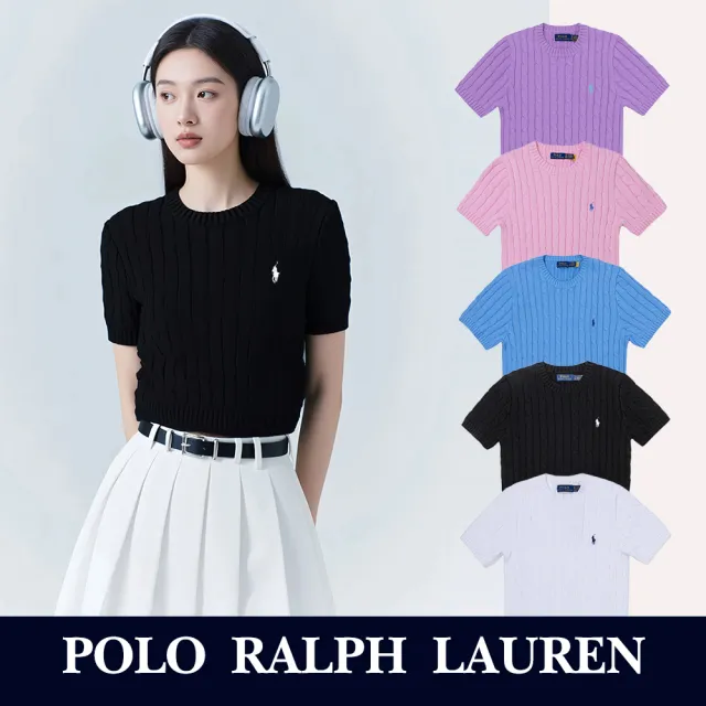【RALPH LAUREN】RL POLO 圓領經典刺繡小馬麻花針織毛衣-女-多色組合 上衣(短袖款/平輸品)