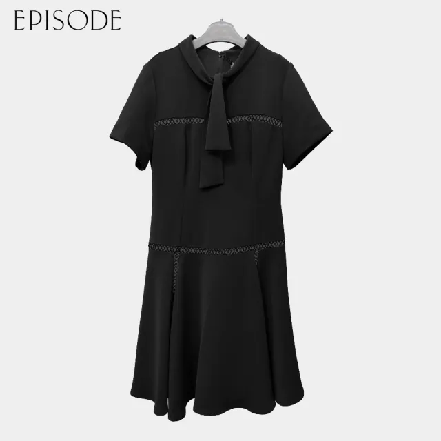 【EPISODE】出清品 優雅溫柔飄帶短袖雪紡洋裝E30495（黑）