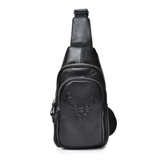 【A&L 紳士館】交換禮物 真皮 頭層牛皮Hongvi領結紳仕鹿休閒胸背包-V0389(真皮包包 尊爵黑)