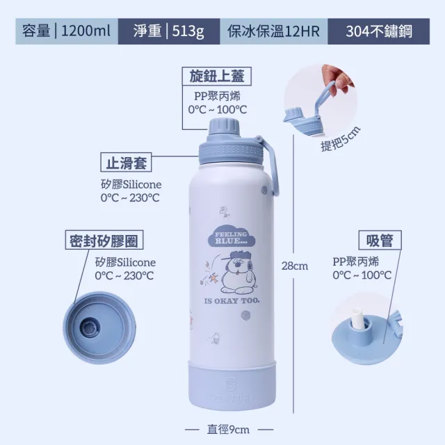 【HOUSUXI 舒希】史努比－歐拉夫大容量保冷保溫瓶-附吸管-1200ml-A3
