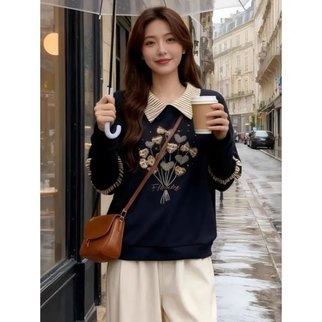 【AKARA】荷葉肩袖拼接減齡長袖上衣毛衣(街拍實品拍/女裝秋冬新品/打底內搭/洋蔥式穿搭)
