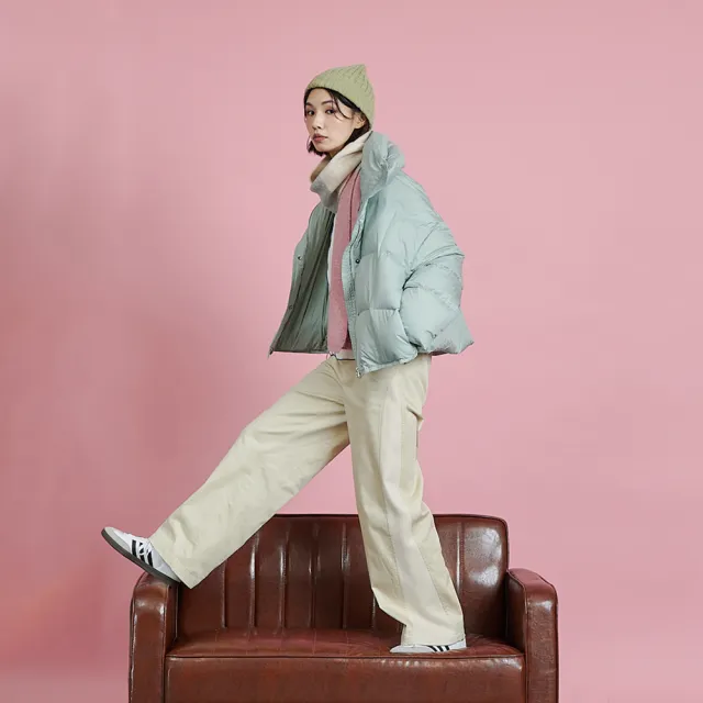 【gozo】廓型立領方塊壓紋羽絨外套(淺綠)