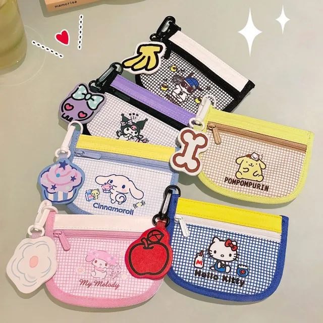 【SANRIO 三麗鷗】格紋可愛造型輕便萬用隨身卡片零錢收納包-六款可選
