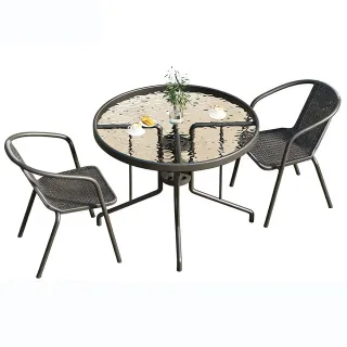 【木洸】室外庭院桌椅組合 陽台休閒椅 戶外茶几組-60CM一桌兩椅(餐桌 玻璃桌 陽台桌)