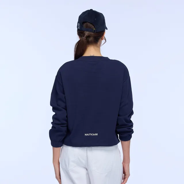 【NAUTICA】官方旗艦 女裝 大口袋抽繩設計長袖T恤(藍色)