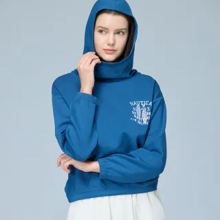 【NAUTICA】官方旗艦 女裝 趣味魚群圖騰連帽長袖T恤(藍色)
