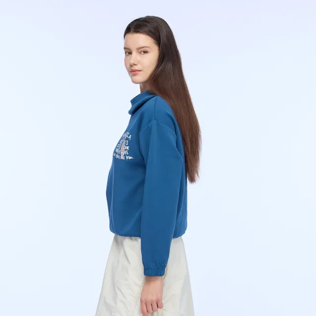 【NAUTICA】官方旗艦 女裝 趣味魚群圖騰連帽長袖T恤(藍色)