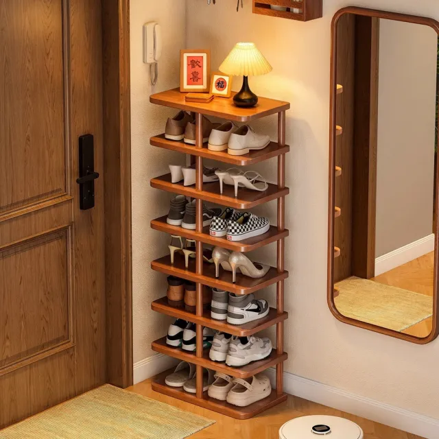 【Quality 聚家】簡易鞋櫃 實木鞋架 家用整理玄關架（48*24*80CM）(穩固承重 安裝簡單 佔地小)