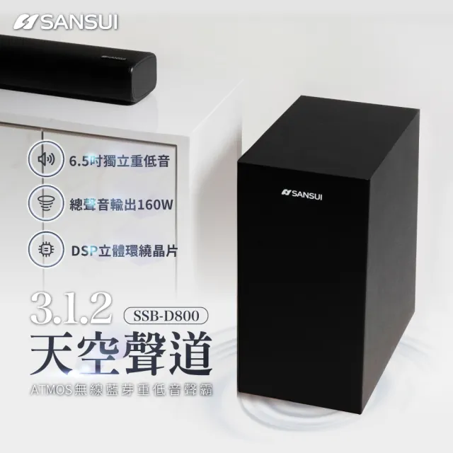 【SANSUI 山水】3.1.2聲道 Dolby Atmos 無線重低音聲霸 家庭劇院組 SOUNDBAR(SSB-D800)