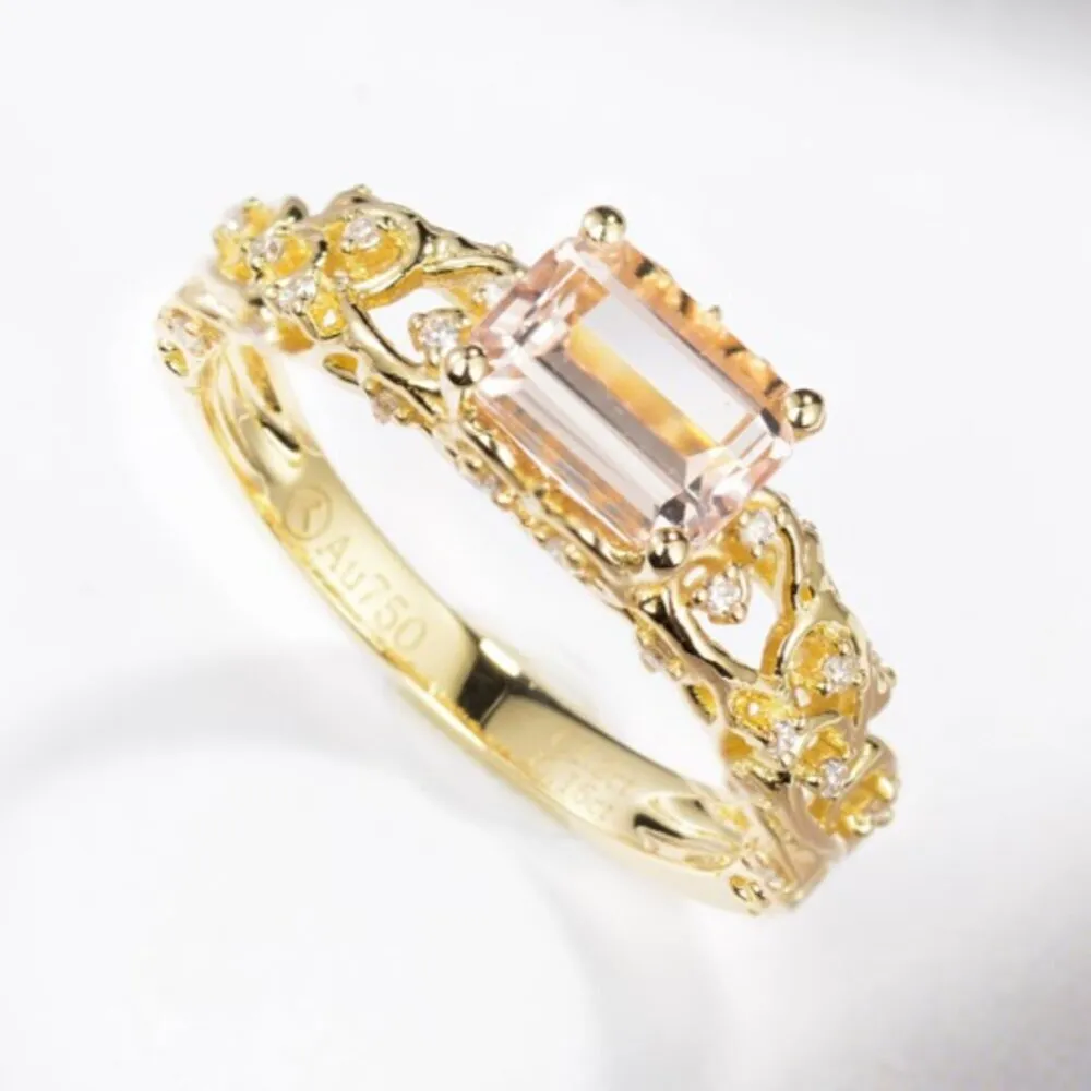 海斯珠寶】1克拉天然摩根石18K金鑽石戒指祖母綠式切割義大利手工工藝鏤空雕金單石設計輕奢高級珠寶- momo購物網-