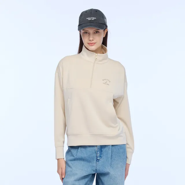 【NAUTICA】官方旗艦 女裝 質感輕柔高領長袖上衣(米色)