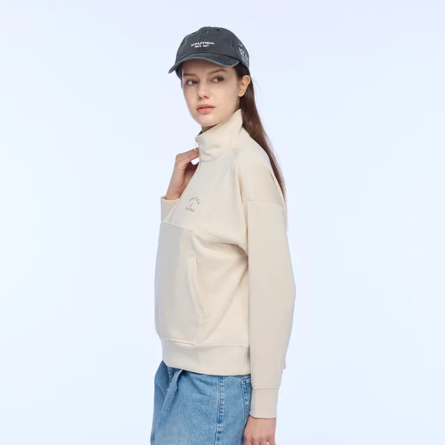【NAUTICA】官方旗艦 女裝 質感輕柔高領長袖上衣(米色)