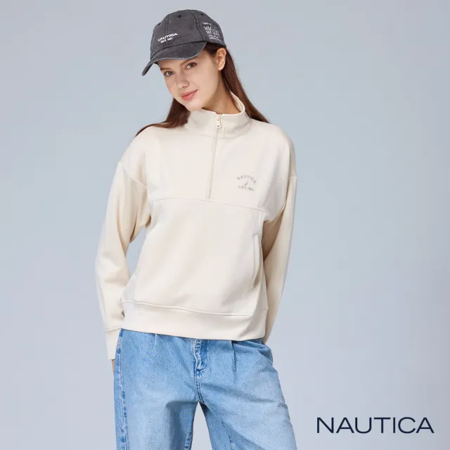 【NAUTICA】官方旗艦 女裝 質感輕柔高領長袖上衣(米色)