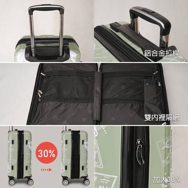 【LYNX官方直營】美國山貓 20吋地圖郵戳登機箱(專利彈簧避震輪、防爆拉鏈、TSA海關鎖、耐摔耐壓)