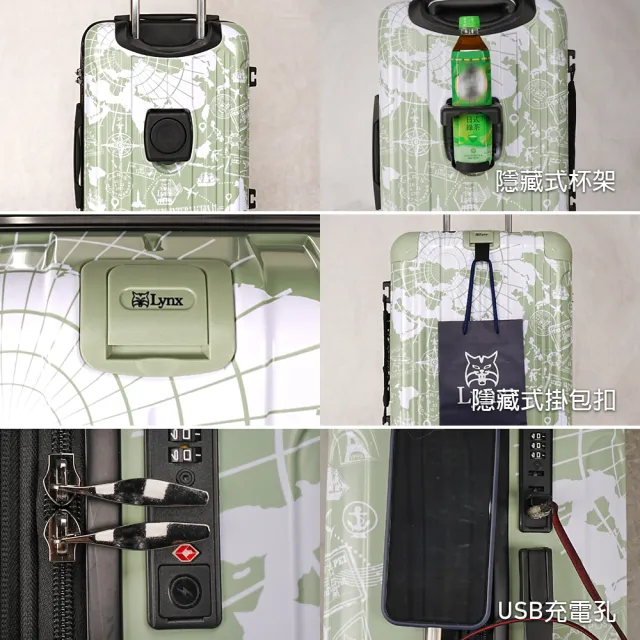 【LYNX官方直營】美國山貓 25吋地圖郵戳行李箱(專利彈簧避震輪、防爆拉鏈、TSA海關鎖、耐摔耐壓)