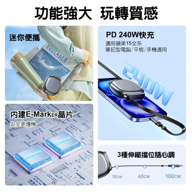 【DA】2入組 240W C-to-C 雙向伸縮線 快充線(超薄、快充、伸縮、輕巧)