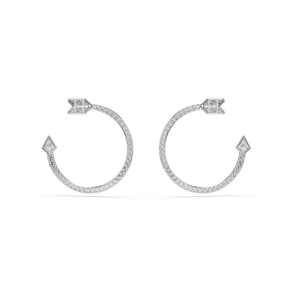 【SWAROVSKI 施華洛世奇】官方直營 Idyllia 箭頭大圈耳環 混合式切割 白色 鍍白金色