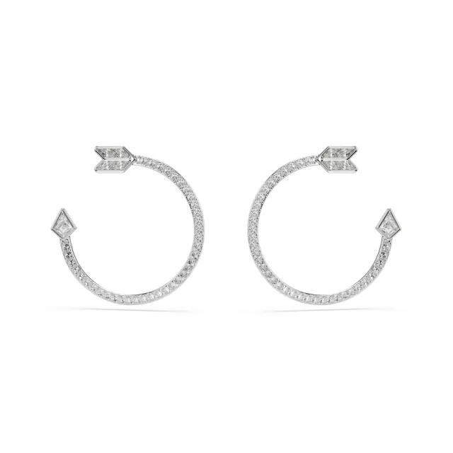 【SWAROVSKI 施華洛世奇】官方直營 Idyllia 箭頭大圈耳環 混合式切割 白色 鍍白金色