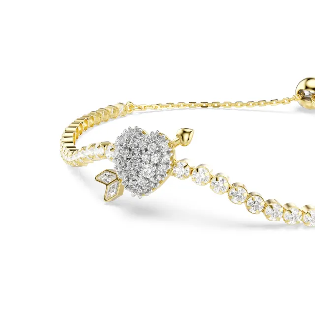 【SWAROVSKI 施華洛世奇】官方直營 Idyllia 心與箭頭手鏈 混合式切割 白色 鍍金色色調