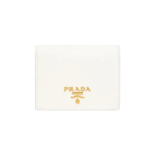 【PRADA 普拉達】浮雕Logo 防刮皮革二折零錢袋短夾(白色)